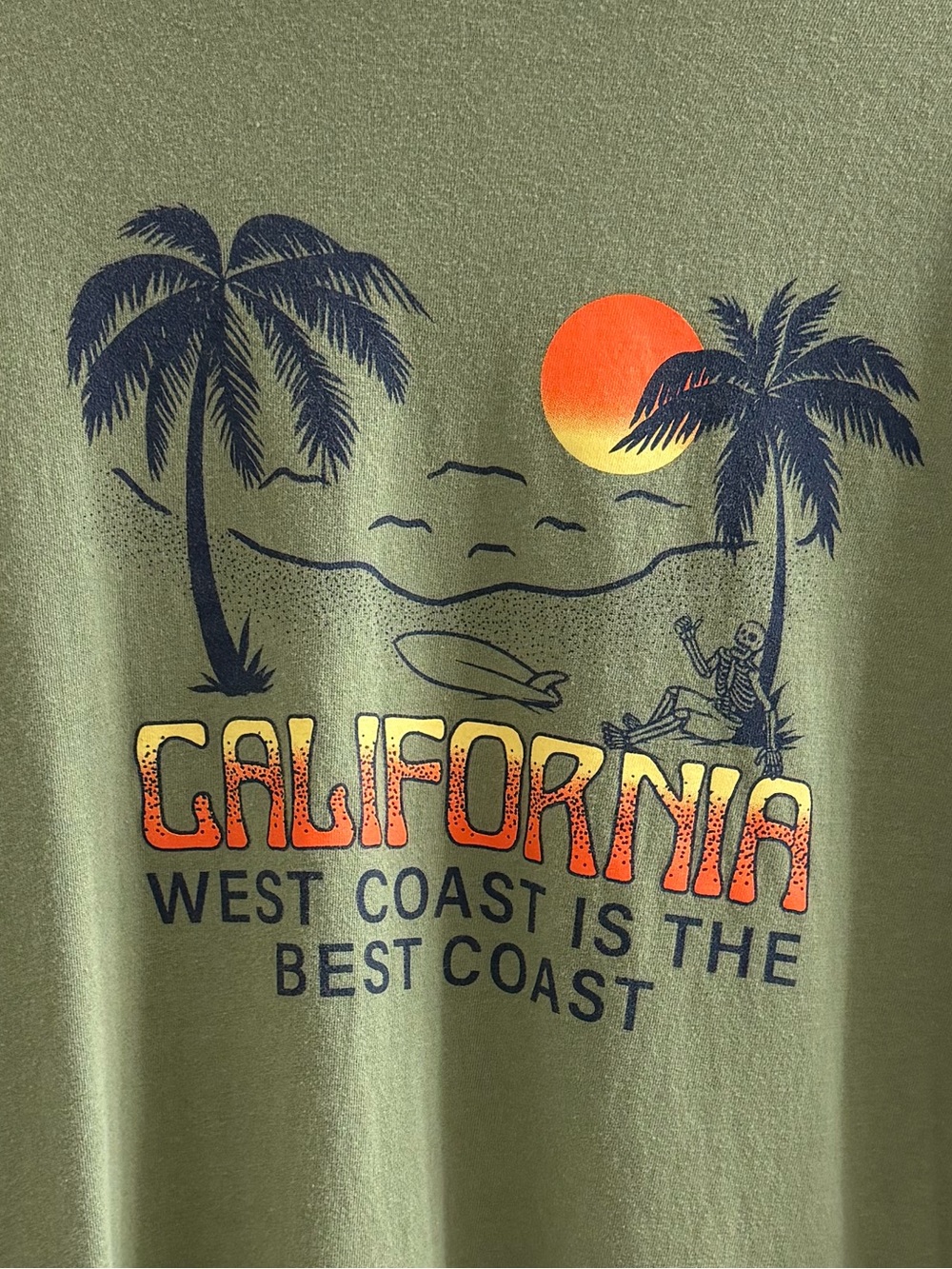 West Coast Best Coast California Graphic Tee T Shirt Sun Large L Skeleton